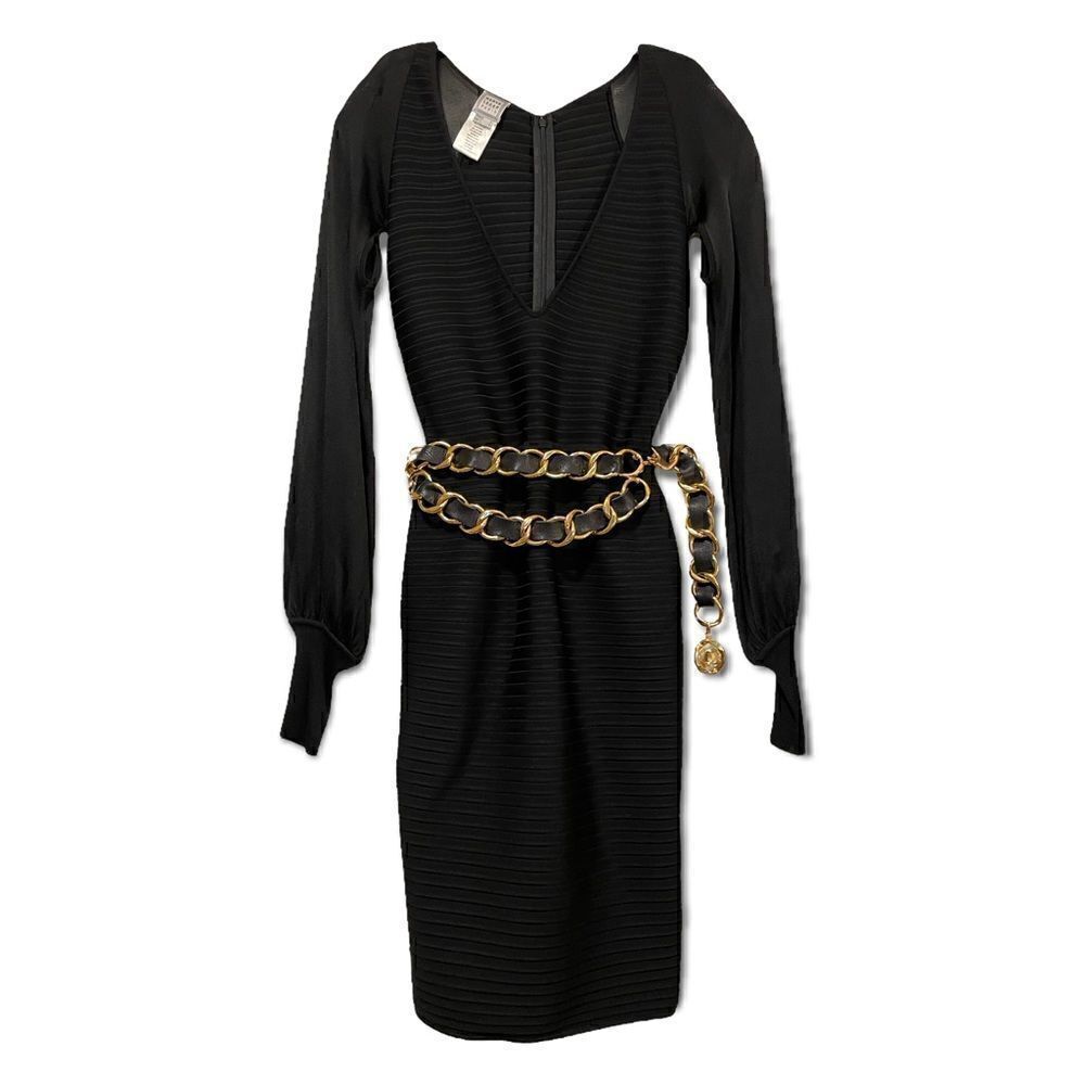 HERVE LEGER PARIS Bandage Mesh Cut-Out Long Sleeve Dress SMALL